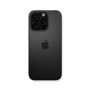 На снимке изображен гладкий черный Apple iPhone 15 Pro Max 1Tb (Black Titanium). Современный айфон Apple iPhone 15 Pro Max, матовая чёрная задняя панель, вид сбоку, центральная композиция, четыре объектива камеры, расположенные в круге, логотип Apple (детализированный логотип:1.2), глянцевая текстура, photorealistic стиль, высокое качество, 8k разрешение, чистый фон, (детализированные объективы камеры:1.2), (чёткость деталей:1.3), современный дизайн, профессиональная фотография.
