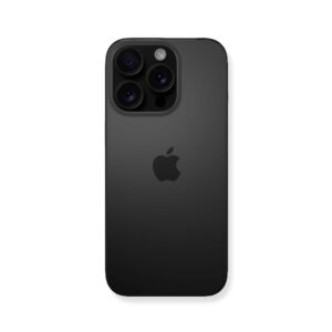 На снимке изображен черный Apple iPhone 15 Pro Max 512Gb (Black Titanium), демонстрирующий изящный дизайн и систему камер с тремя объективами. На снимке изображен единственный объект - черный iPhone 15 Pro Max, расположенный под небольшим углом на абсолютно белом фоне. Телефон находится в центре внимания и занимает большую часть кадра. На задней панели хорошо видна характерная трехобъективная камера, расположенная в квадратном модуле в верхнем левом углу. Линзы темные и круглые, что подчеркивает их способность делать высококачественные снимки. Между линзами расположена небольшая, едва заметная вспышка. Логотип Apple в виде простого силуэта яблока расположен по центру под модулем камеры. Края телефона четкие и ровные, что подчеркивает эстетику современного минималистичного дизайна. Общая цветовая гамма монохромная, матово-черная отделка телефона резко контрастирует с ярким белым фоном. Кажется, что телефон отбрасывает очень слабую тень, что наводит на мысль о едва заметном источнике света сверху. Здесь царит атмосфера чистоты, стерильности и минимализма с акцентом на технологии. Нейтральная атмосфера подчеркивает дизайн и особенности продукта.