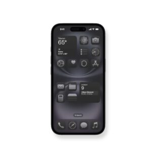 На изображении показан экран Apple iPhone 16 (Black) с пользовательским интерфейсом. На экране видны различные приложения и виджеты, организованные в сетку. Изображение не выражает никаких конкретных эмоций. Это простое представление экрана iPhone.