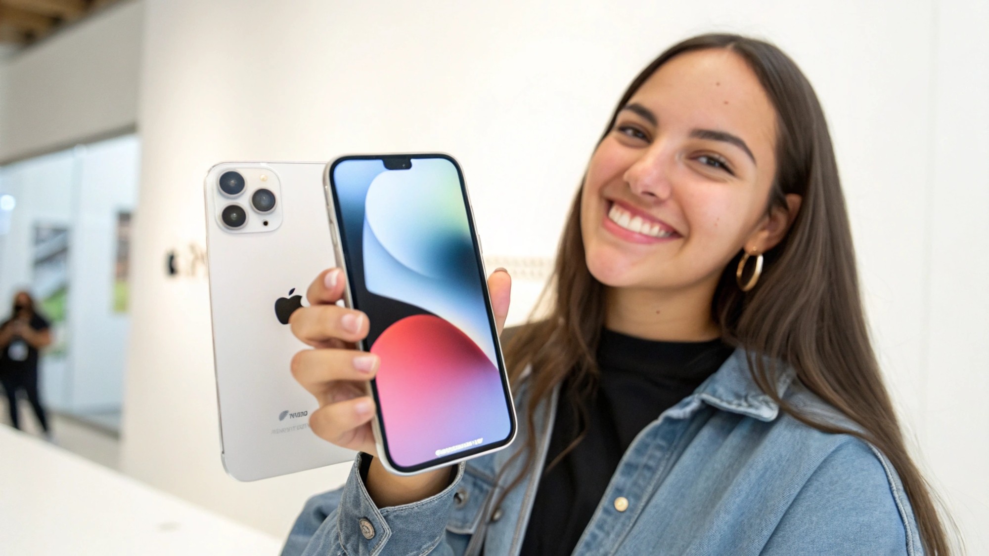 iPhone 14 в руках у девушки